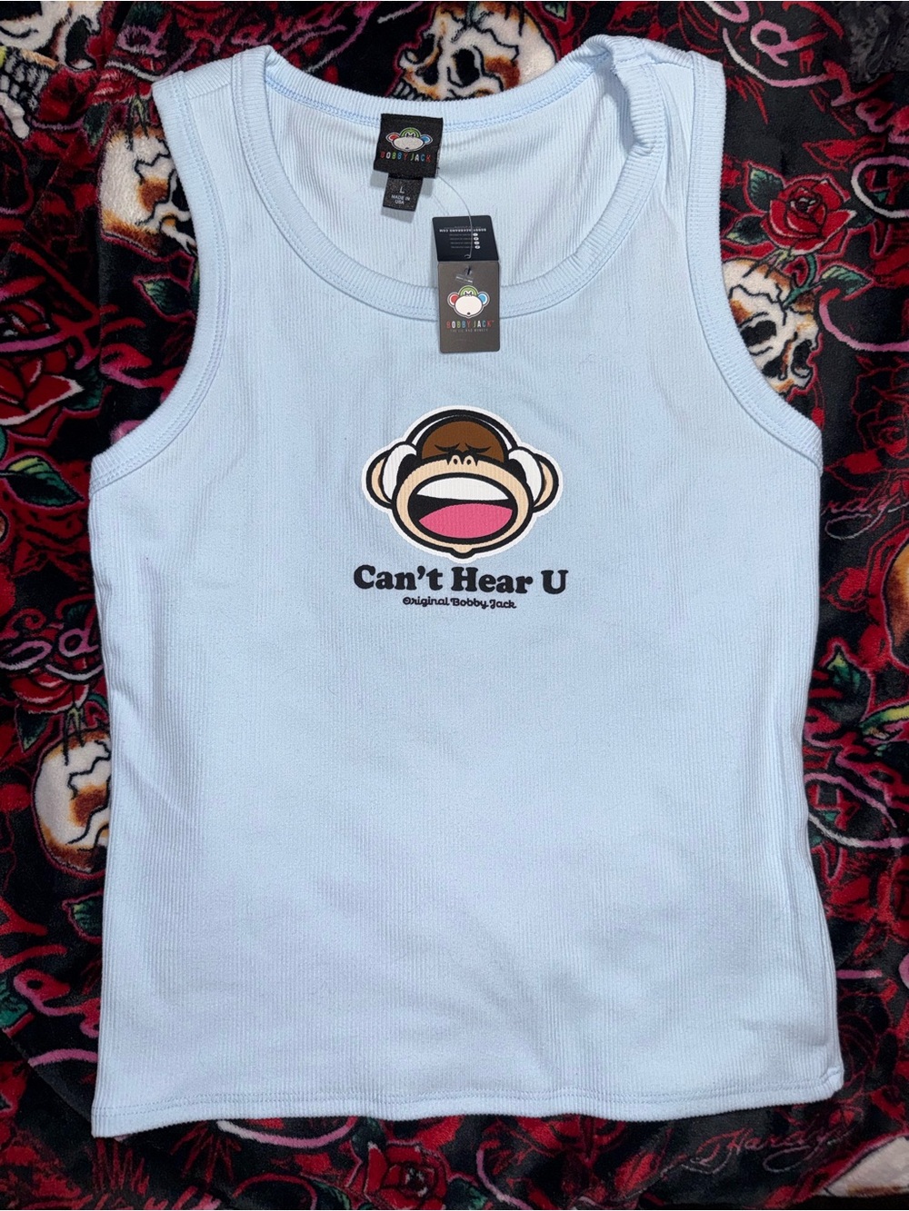 "Can't Hear U" Bobby Jack Light Blue Tank Top
